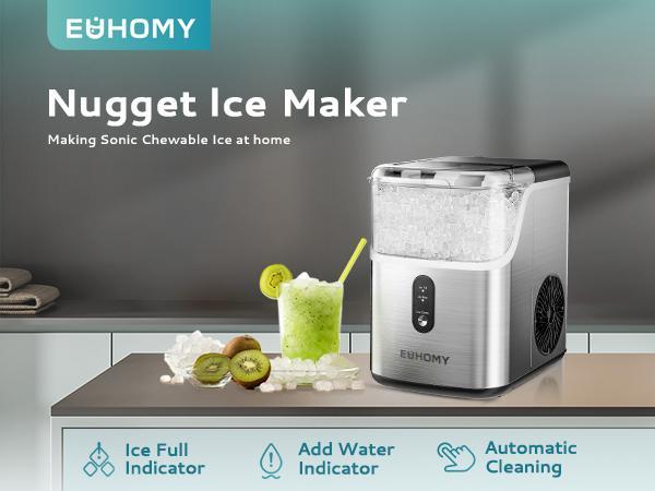 Euhomy【2025】 Nugget Ice Makers Countertop 35lbs/24H Pebble Ice Maker with Self-Cleaning Sonic Function, Compact Design & One-Year Warranty Service
