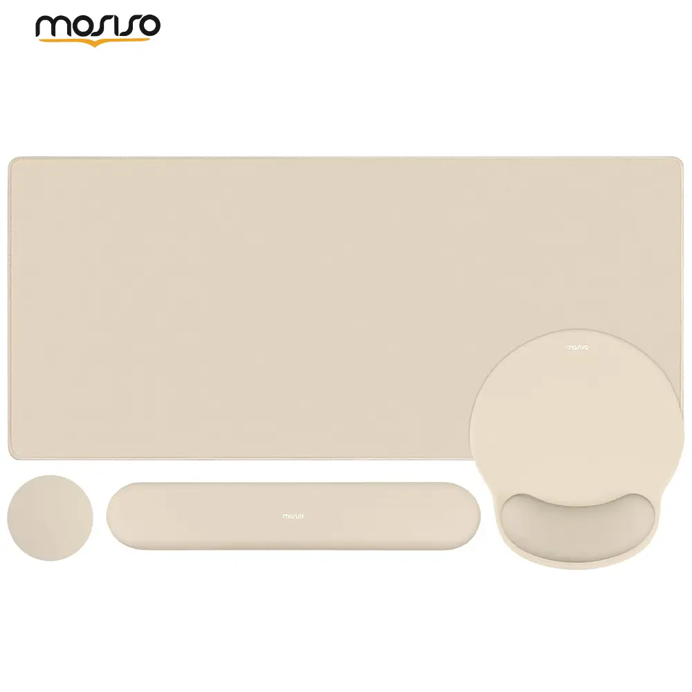 MOSISO Ergonomic Keyboard Wrist Rest Desk Accessory Set - Office Accessories & Gamer Stuff, Neoprene Cloth Pad (17.32x3.15in), Curved Edge Circular Gaming Mouse Pad (3.9in Diameter), Non-Slip Silicone-Lined Coaster (9.65x8.66in) for Ergo Typing Support