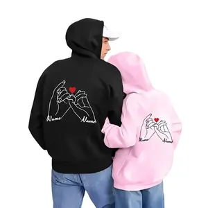 Couple hoodie, heart-shaped design - name customization, pocket matching set hoodie pullover, suitable for both men and women, perfect anniversary gift
