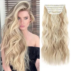 Blonde Highlight Hair Extensions, 20 Inches Soft Synthetic Curly Hair Extensions Clip ins