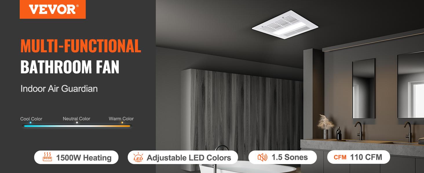 VEVOR Bathroom Exhaust Fan, 110 CFM High-Efficiency Ventilation, 1.5sones Low Noise Operation, Energy-Saving Bathroom Ceiling Fan, No Need For Attic Access, For Various Ceilings VEVOR Bathroom Exhaust Fan, 110 CFM High-Efficiency Ventilation, 1.5sones Low Noise Operation, Energy-Saving Bathroom Ceiling Fan, No Need For Attic Access, For Various Ceilings