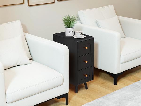 Giratree Small Nightstand with 3 Drawers, Narrow Bedside Table Vintage Skinny Night Stand with Storage, Wood Slim Side Table for Bedroom, Small Spaces, Living Room