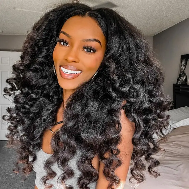 [200% Density] Menglle 13x4 Yaki Straight/Yaki Burmese Curly/Loose Deep Wave Lace Front Wigs Human Hair Pre Cut Wigs Glueless Yaki Bounce Wand Curly Wig Natural Hairline Beginner Friendly#tiktokshopbacktoschool