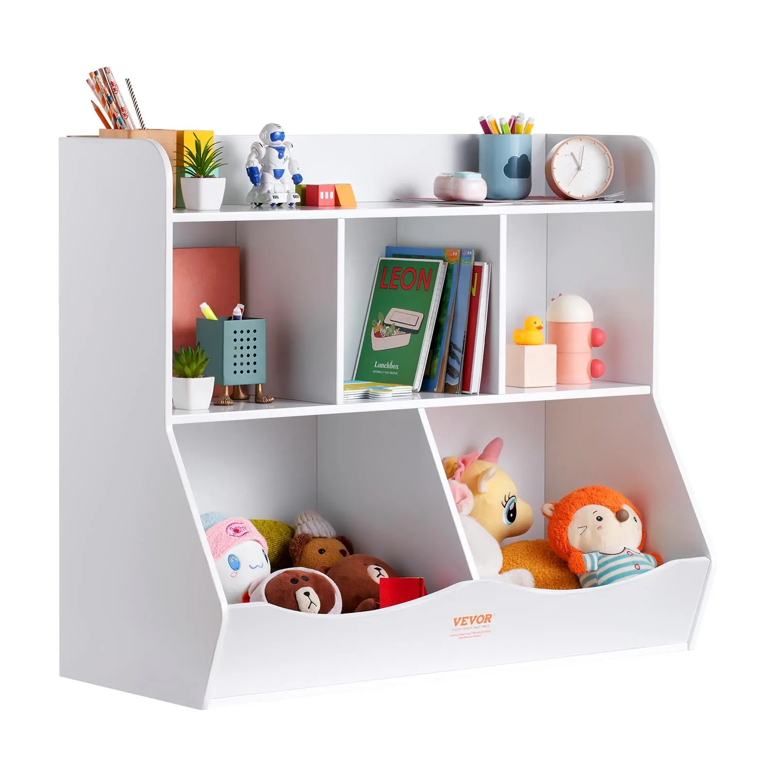 【SummerFinds】VEVOR Wood Kid Storage Cubby,  , Toy Storage Organizer with Bookshelf, 5-Cubby Wood Toy Storage Cabinet, Children Book Toy Shelf for Kids Room, Playroom, Kindergarten, Nursery, White