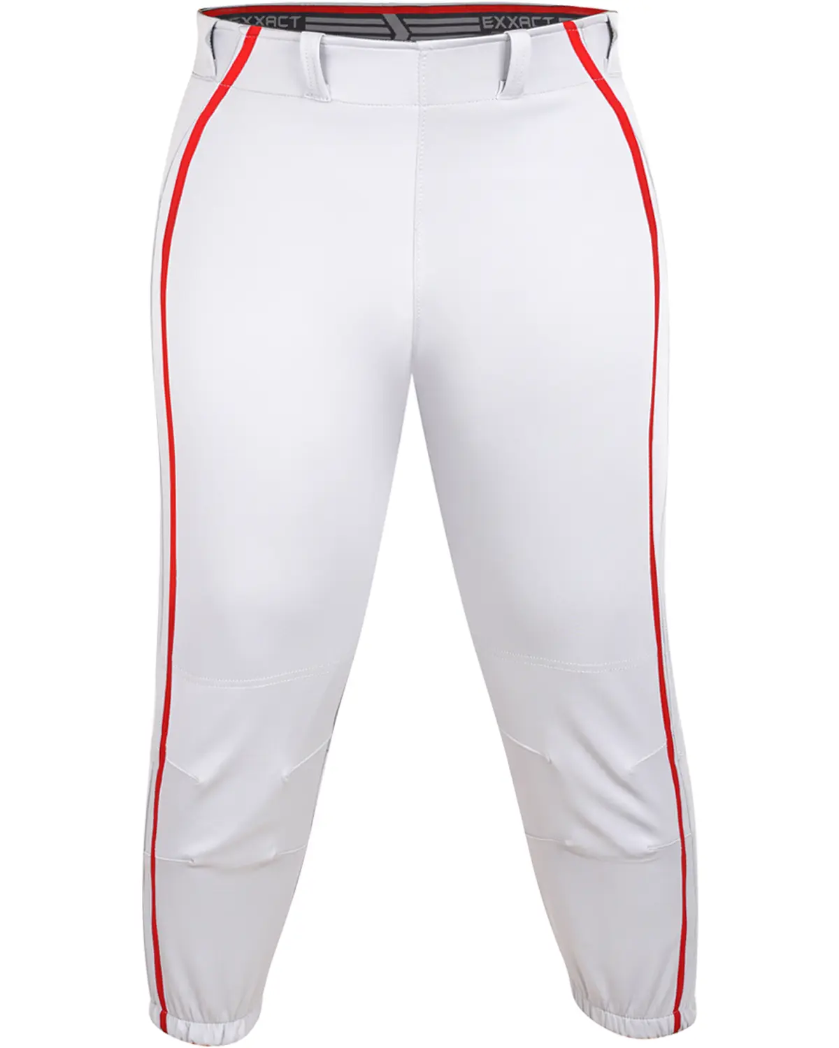 Exxact Sports Womens Softball Pants Knicker/Yoga Style Knee Length, 4-Way Stretch Low Rise Softball Pants for Women - (White/Red Braid), Sporty Sports Bottoms