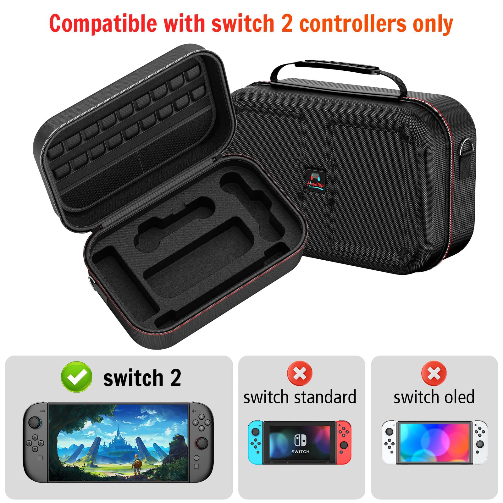 Switch 2 Carry Case Compatible with Switch 2,with 18 Games Cartridges Waterproof and Dustproof Travel Case for Switch 2 and Switch 2 Accessories，with Handles and Shoulder Straps