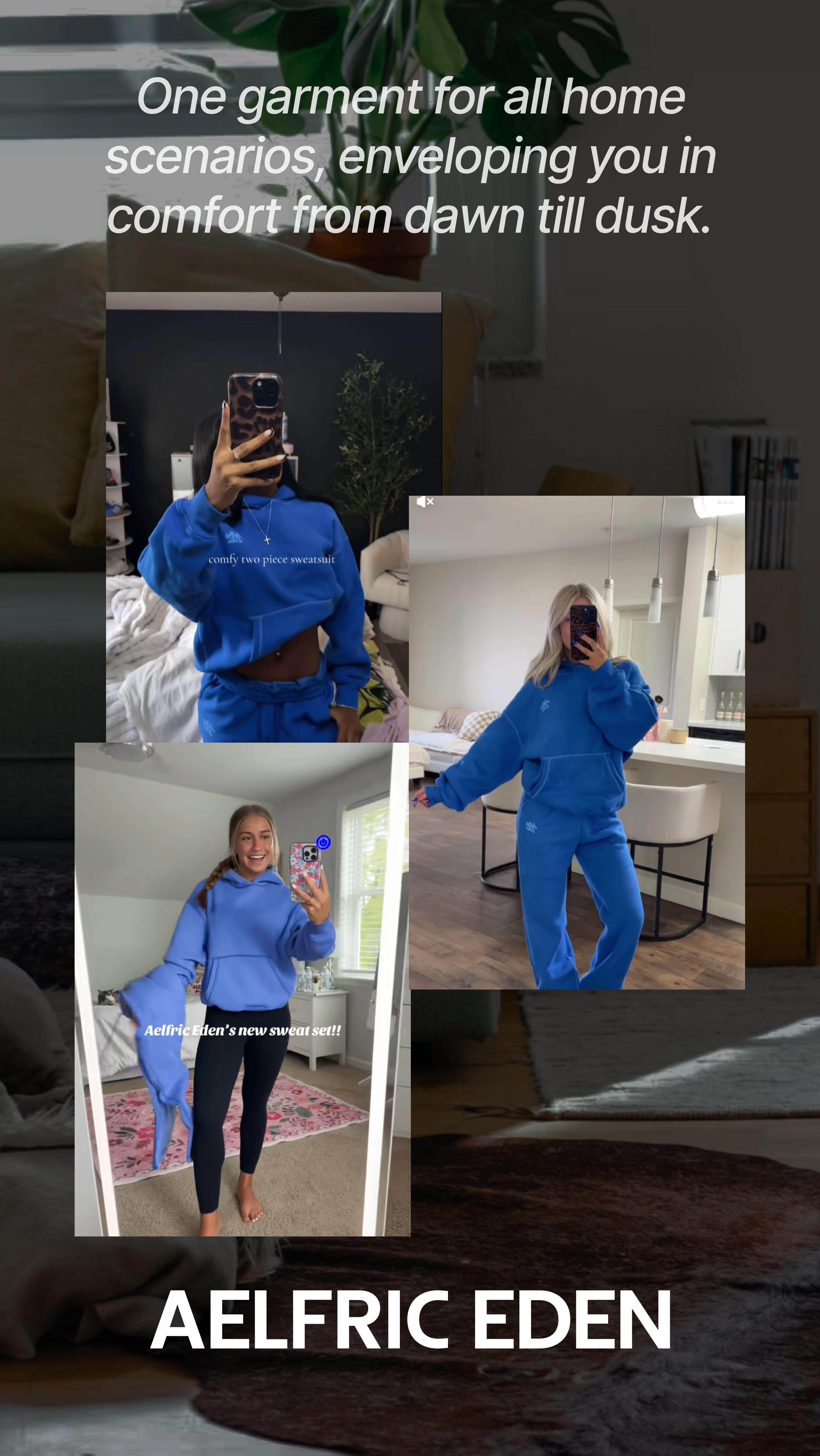 Aelfric Eden Y2K Cropped Hoodie Baggy Barrel Sweatpants Set 2 Piece Outfits Cozy Fleece Lounge Sweatsuit