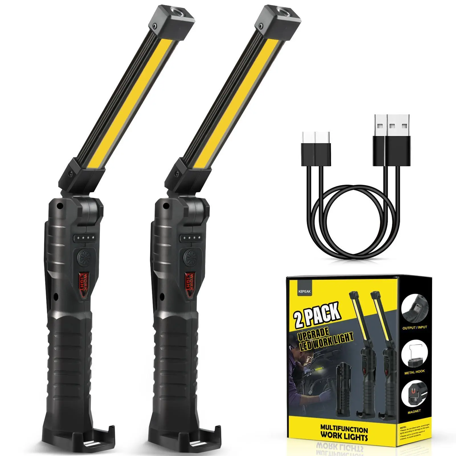 【BackToSchool】  LED Work Flashlights, USB-C Rechargeable, Magnetic Base & Hook, 360° Rotation, 5 Modes for Car Repairs, Emergency, Tight Spots, Perfect Christmas & New Year Gift ldea