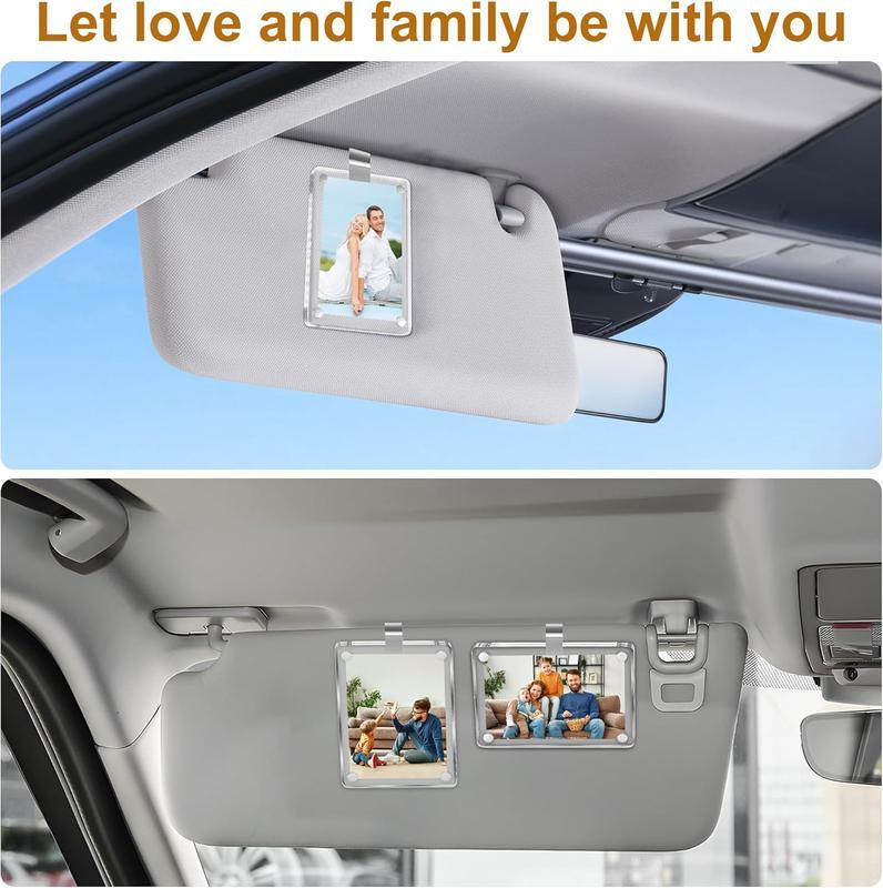 Joytutus 2Pcs Acrylic Car Picture Holder for Sun Visor 2.36"x3.54" Magnetic Photo Clip Horizontal & Vertical Display Universal Fit Personalized Car Frame Gift for Valentine's Day
