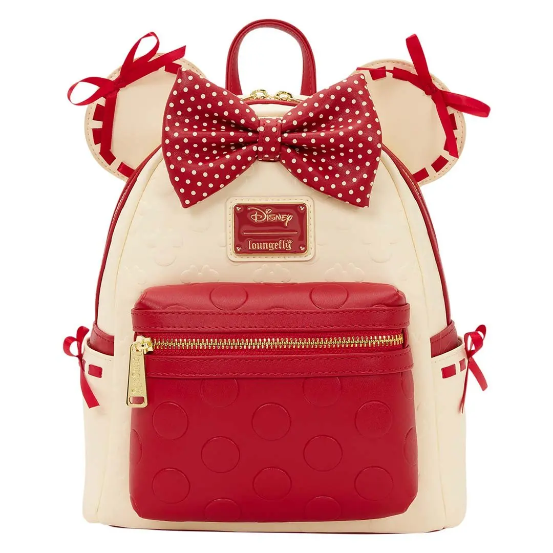 Loungefly Disney Minnie Mouse Rock the Dots Coquette Casual Printed Mini Backpack, Faux Leather Character Bag with 3D Bow & Satin Ribbons, Lightweight Versatile Daypack, Casual Printed Backpack, Stylish Casual Daypack, Polka Dot