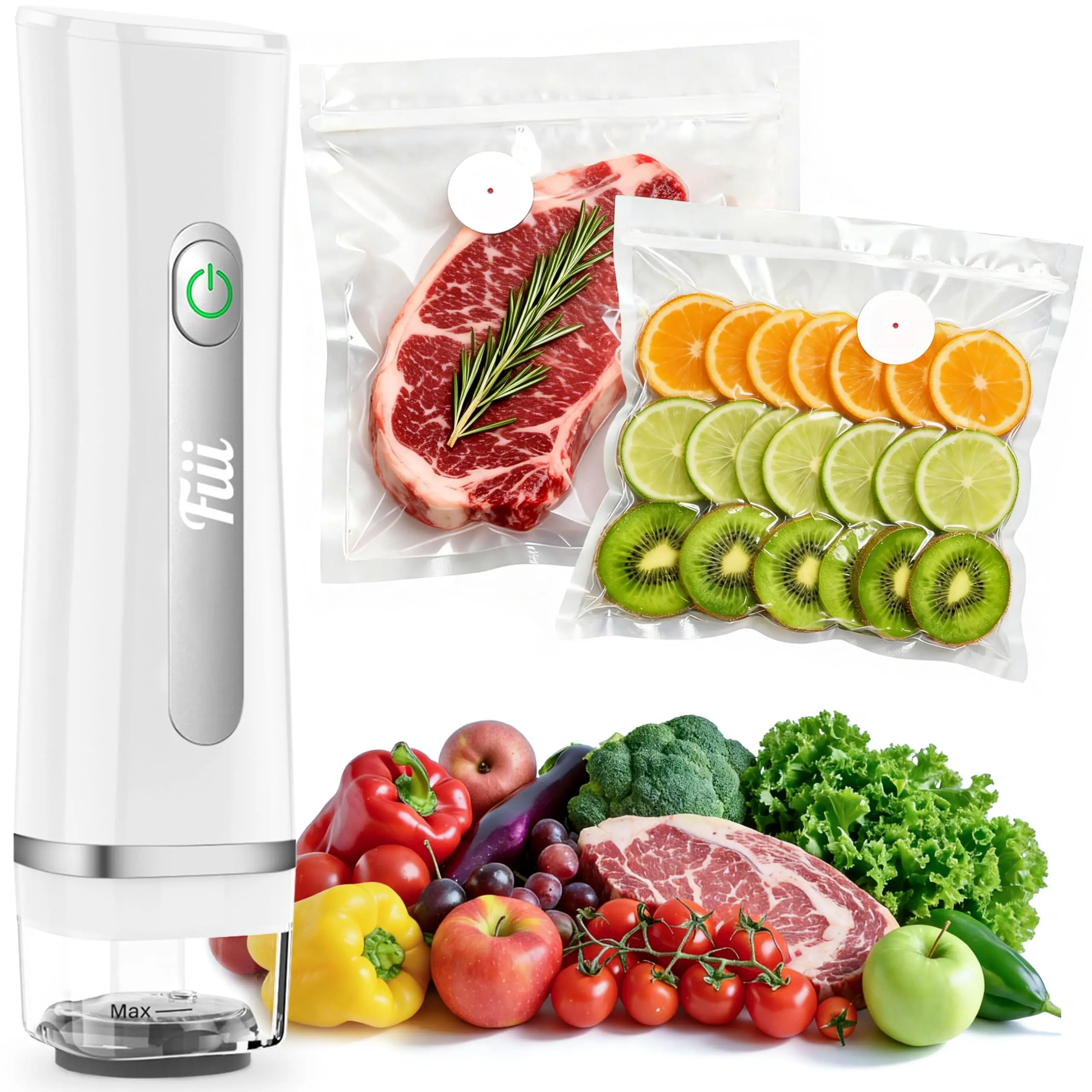 Fiii Cordless Eco-Friendly Vacuum Sealer with Reusable Bags - Portable Rechargeable Food Saver, Fridge Storage Solutions, Vacuum-Sealed Travel Size Storage Bottles & Jars - Ideal Gift for Home Chefs, Casual, Mother's Day