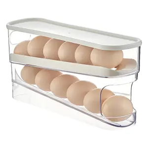 UFORU Automatic Egg Dispenser for Refrigerator, Auto-Rolling Egg Organizer with Lid & Handle, Slim Kitchen Storage Container for Fridge, Space-Saving Egg Holder for Countertop