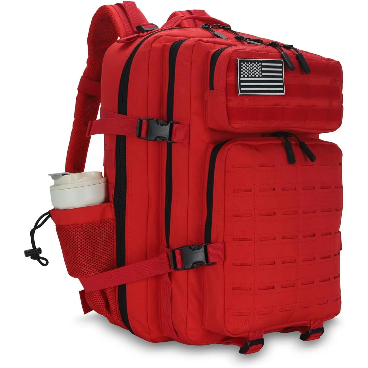 900D Oxford Fabric Tactical Backpack, 45L Waterproof Rucksack for Adults, Large Outdoor Bag for Camping & Hiking with Hydration Port, Multi-Pocketed, Unisex, Adjustable Shoulder Strap, 1.3Kg, Buckle, 19.6" X 12" X 12", Waist Belt Adds Support, Cinching St
