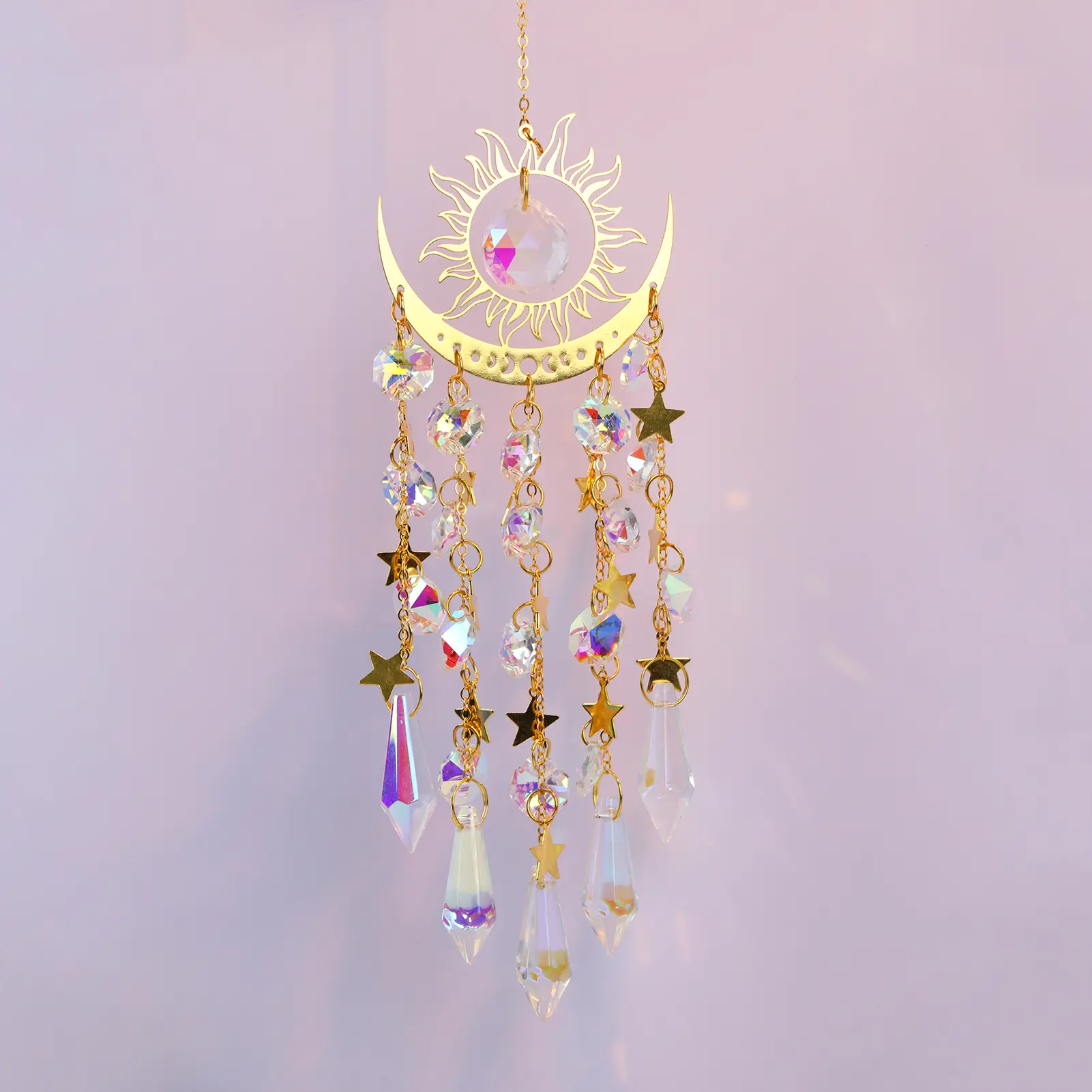 Crystal Sun Catcher, 1 pcs Glossy Suncatcher with Artificial Crystals, Handmade Rainbow Maker Indoor Outdoor Decor for Window Bedroom Courtyard Garden, Bless Gift