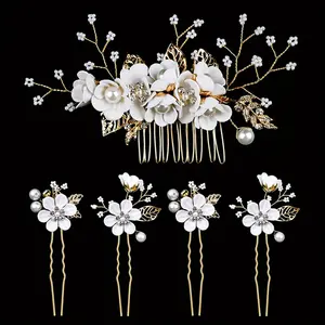 5PCS Elegant Rhinestone Bridal Flower Wedding Hair Pins - Metal Flower Design, Sparkling Headpiece for Brides, Wedding Hair Accessories, Sophisticated Bridesmaid Hairpieces with Rhinestone