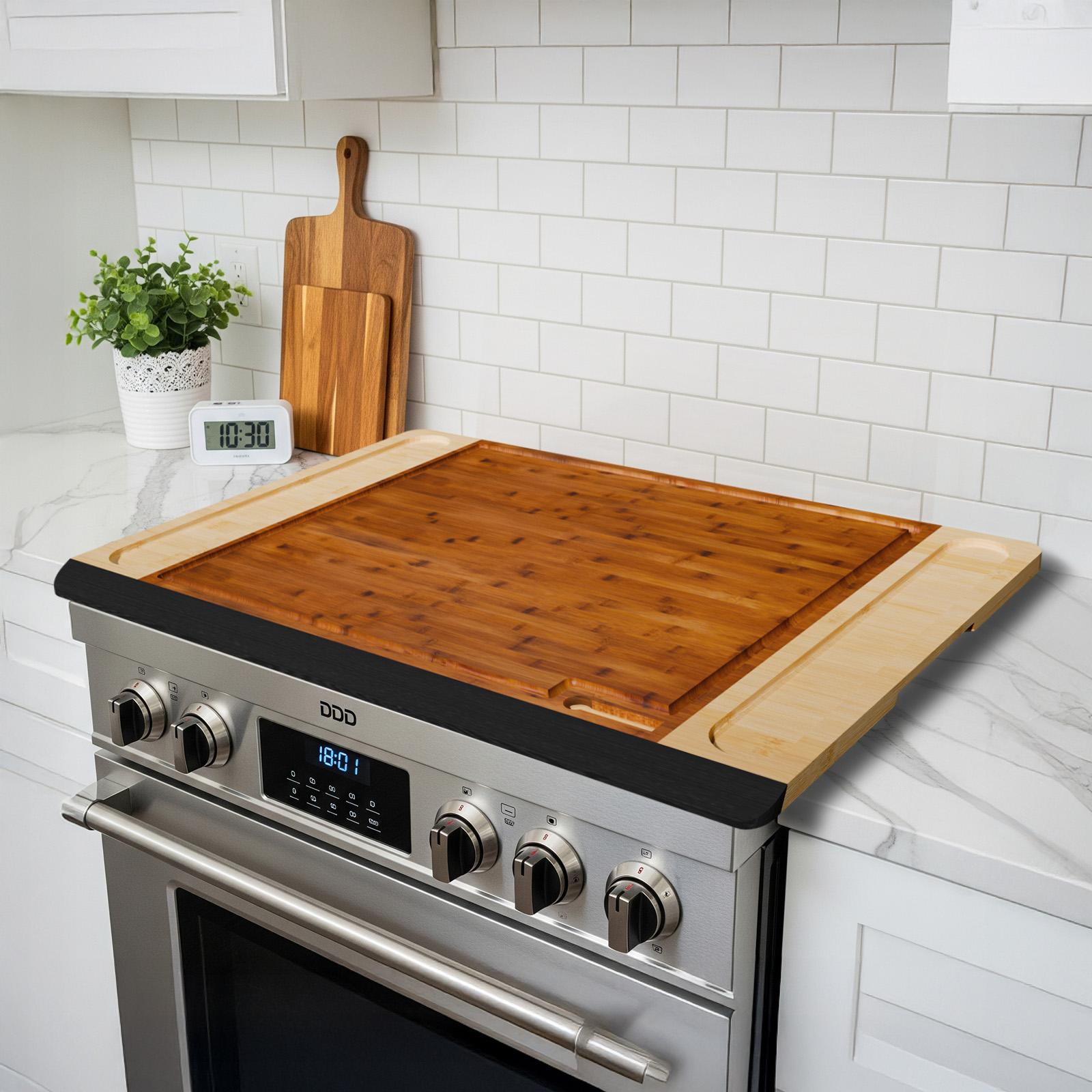 [Christmas Gift]4-in-1 NoteBoard 2-Tone Kikcoin Charcuterie Cheese Snack Boards,Stove Cover,Kitchen Extra Large Bamboo Cutting Boards,Meat Fruit Salami Turkey Cheddar Crackers Platters Serving Tray,Housewarming Wedding Home Food Wooden