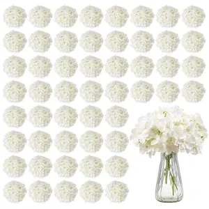 VEVOR Artificial Flowers, 65 pcs Real Looking White Silk Fake Hydrangea Bulk, White Faux Bridal Shower with Stems for DIY Wedding Bouquets, Home Centerpieces Arrangements, Party Tables Decorations
