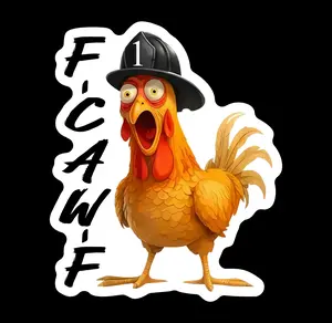 Firefighter Firefighter F-Caw-F Rooster Chicken (two decals 2.5")  Sticker