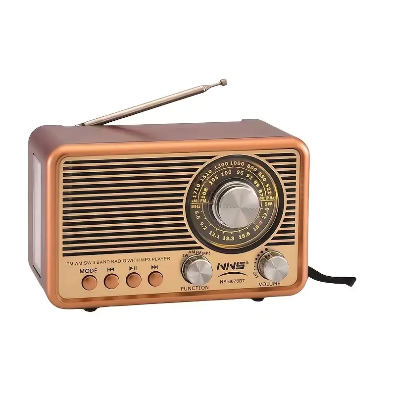 M-AMAZUP Retro Wood Grain Handheld Multifunctional Radio - Bluetooth Wireless Speaker, Rechargeable with USB Charging, 3 Bands (AM/FM/SW), TF Card Playback, MP3 Player, Father's Day Gift, Three Bands
