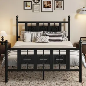 Bed Frame with Headboard and Footboard, Metal Twin Bed Frame w/Circular Design & Storage Space Under Bed, No Box Spring Required, Easy Assembly, Noise-Free