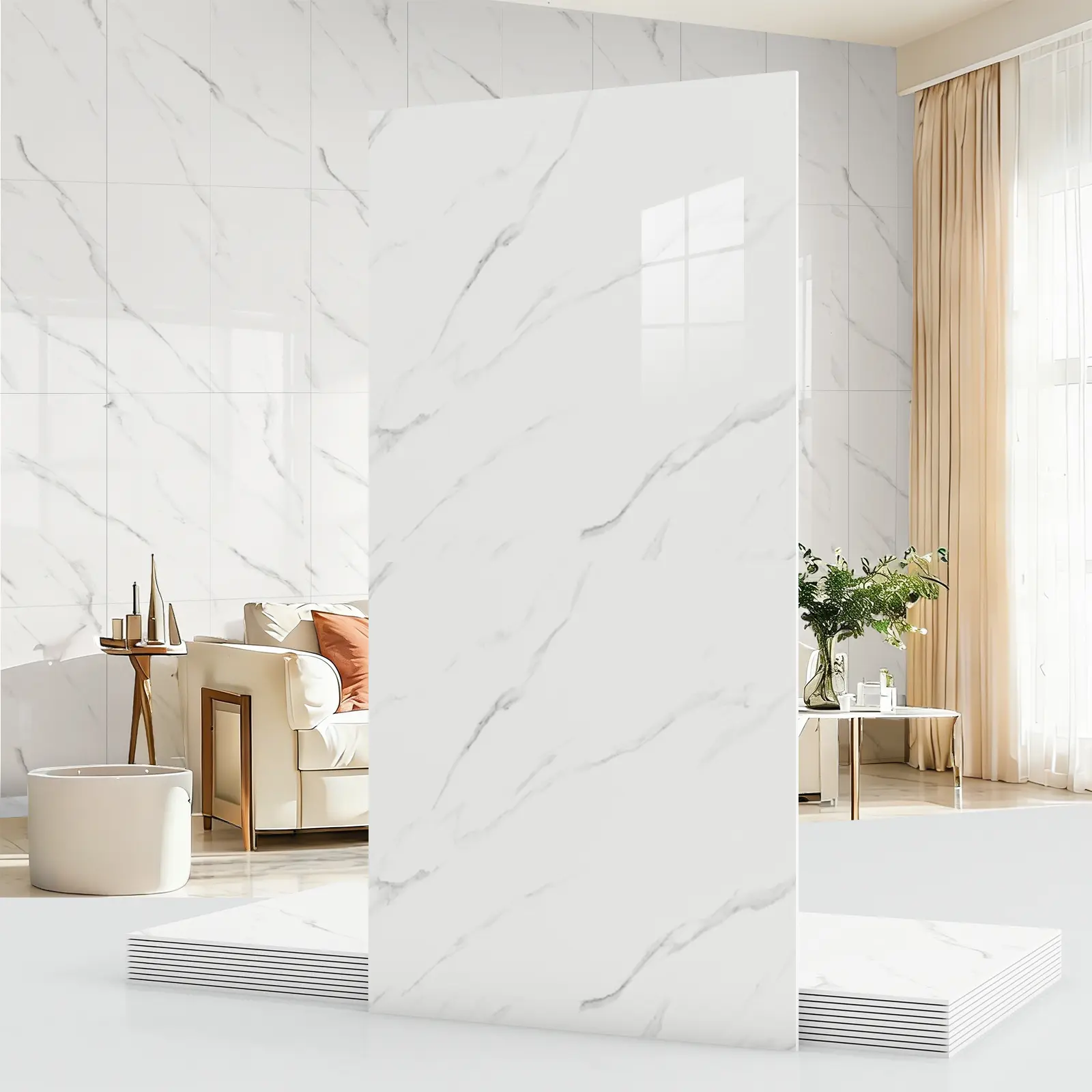 Marble-Look Decorative Wall Stickers – 20/40 pcs, smooth flat modern geometric design, 23.62 × 11.8 in PVC peel-and-stick waterproof self-adhesive panels; home decor supplies for living room, bedroom, office, kitchen, and more