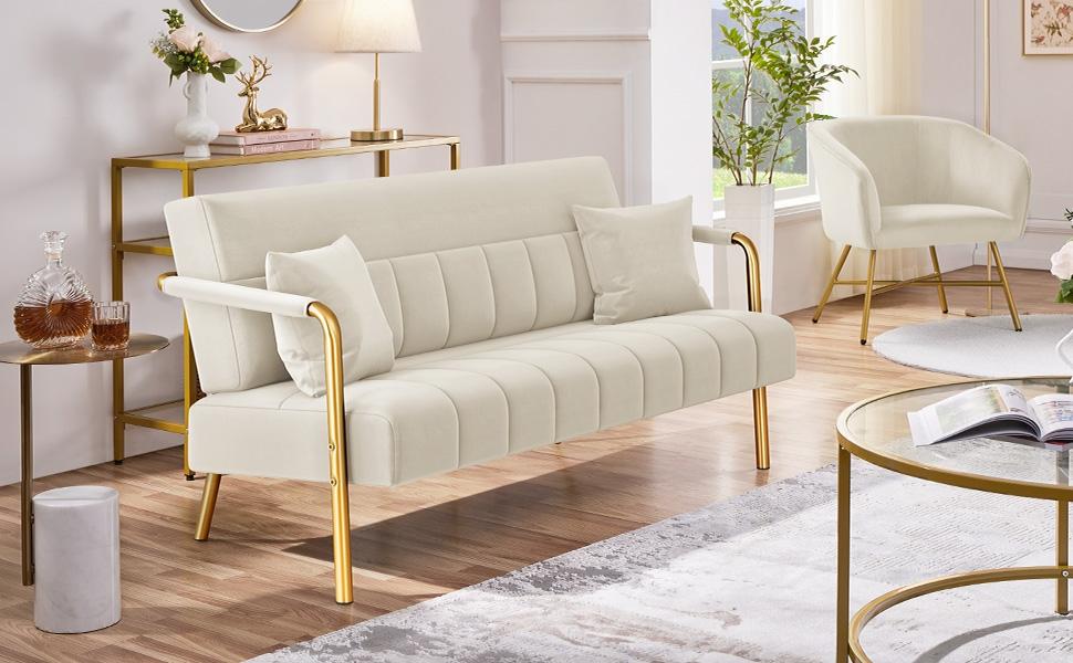 Yaheetech 56.5" W Modern Loveseat 2 Seater 2 Pillows Sofa Luxurious Velvet Fabric Couch for Bedroom, Home Office, Studio Yaheetech 56.5" W Modern Loveseat 2 Seater 2 Pillows Sofa Luxurious Velvet Fabric Couch for Bedroom, Home Office, Studio