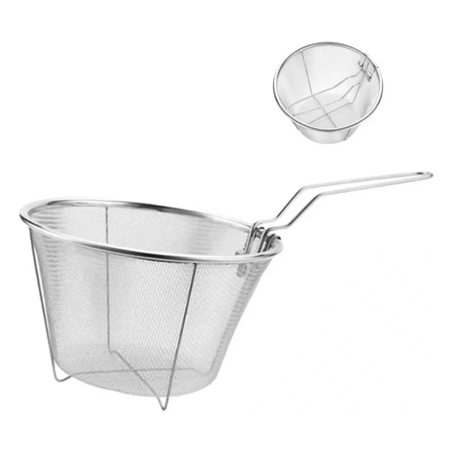 7-Inch Round Stainless Steel Deep Fryer Basket with Foldable Handle, Frying Strainer for French Fries, Chicken, Seafood & Home Kitchen