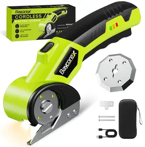 Electric Cardboard Cutter,3000mAh Box Cutter Rechargeable,Cordless Electric Scissors with 2 Blade, 4V Upgrade Motor,Safety Lock & LED Light, Powerful Cutting Tool for Paper Carpet,Green
