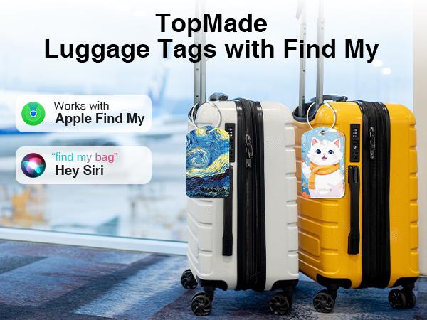 Smart Luggage Tag with Apple Find My(IOS only), Premium Leather Luggage Tags for Suitcase, Travel Bags, Backpacks, Anti-Lost Suitcase Tag Tracker for Travel with Privacy Name Card, Rechargeable Black Bluetooth