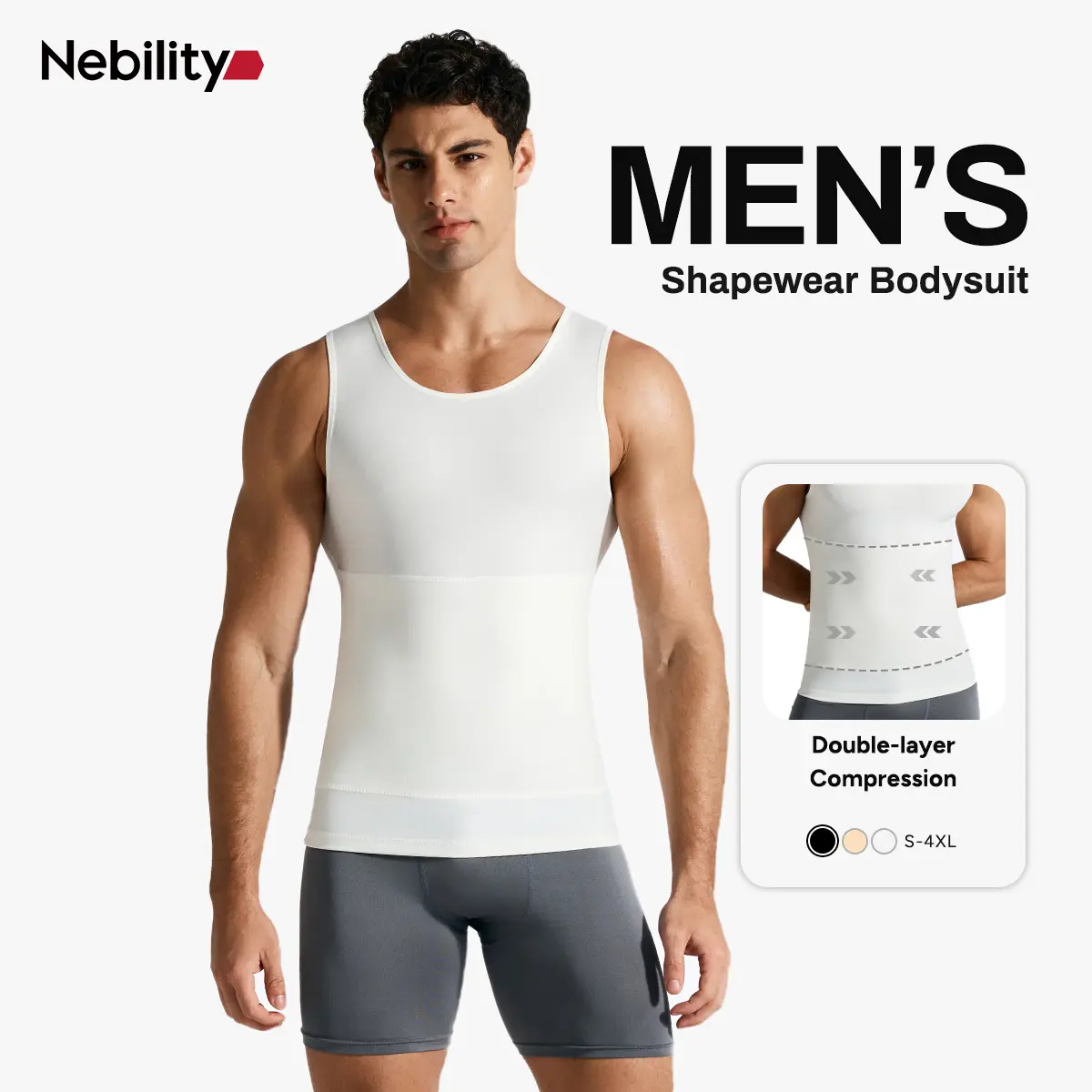 Nebility Men’s Silky Soft Compression Shapewear Tank, Slimming Body Shaper Vest with Waist & Chest Support, Stretchy, Odor-Resistant, Breathable Muscle Tank for Daily Comfort, Menswear, Tanktop,fathersdaygift