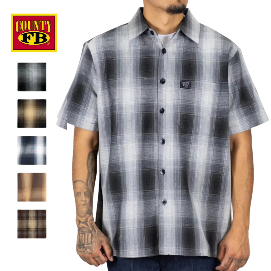 FBCounty Men's Fashion Checked Short-Sleeve Flannel Shirt, Summer Casual Fitted Medium-Length Top, Breathable Cotton-Polyester Blend Fabric, Menswear