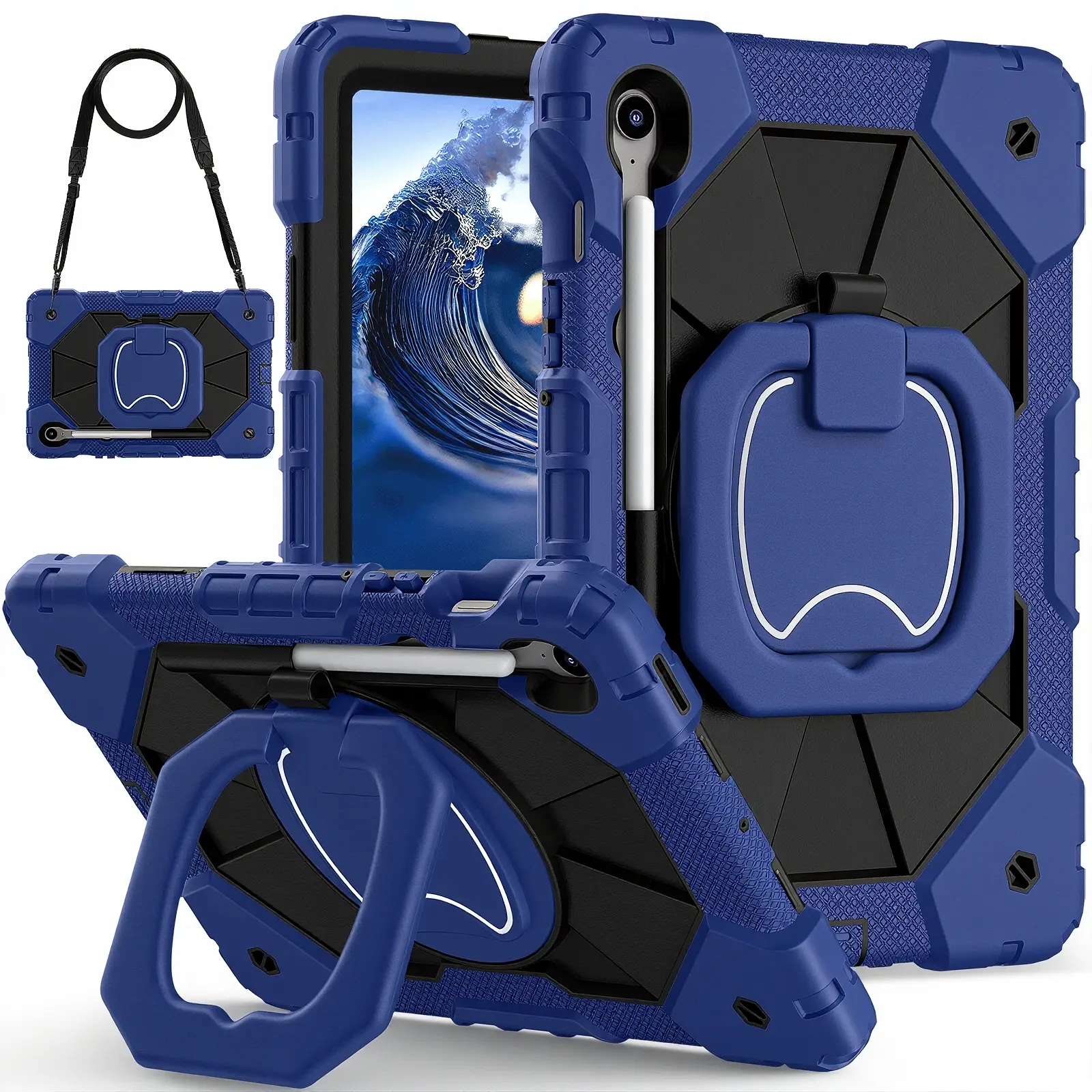 Full-Body Drop Protection Case, Durable Tablet Casing for Samsung Galaxy Tab S11 & S10 Lite & A11 Plus 11" 2025,Compatible with Tab A9+/A9/S9FE/S9 11inch 2023 - Rotating Stand Pencil Holder Shoulder Strap Heavy Duty Shockproof - Black