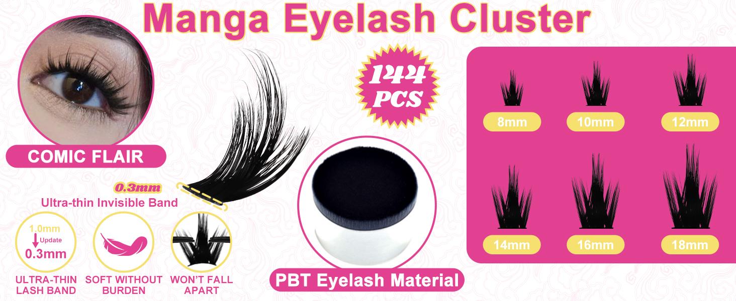 WiWiLink Sunset Wanna Be Freya Manga Lashes Cluster C D Curl DIY Lash Extension Kit and Lash Clusters 8-18mm with Bond Seal and Remover - Ultra-Thin Transparent Bands, Lash Magic Anime False Lash Extension Kit Makeup Cosmetic Makeup Individual Eyelash