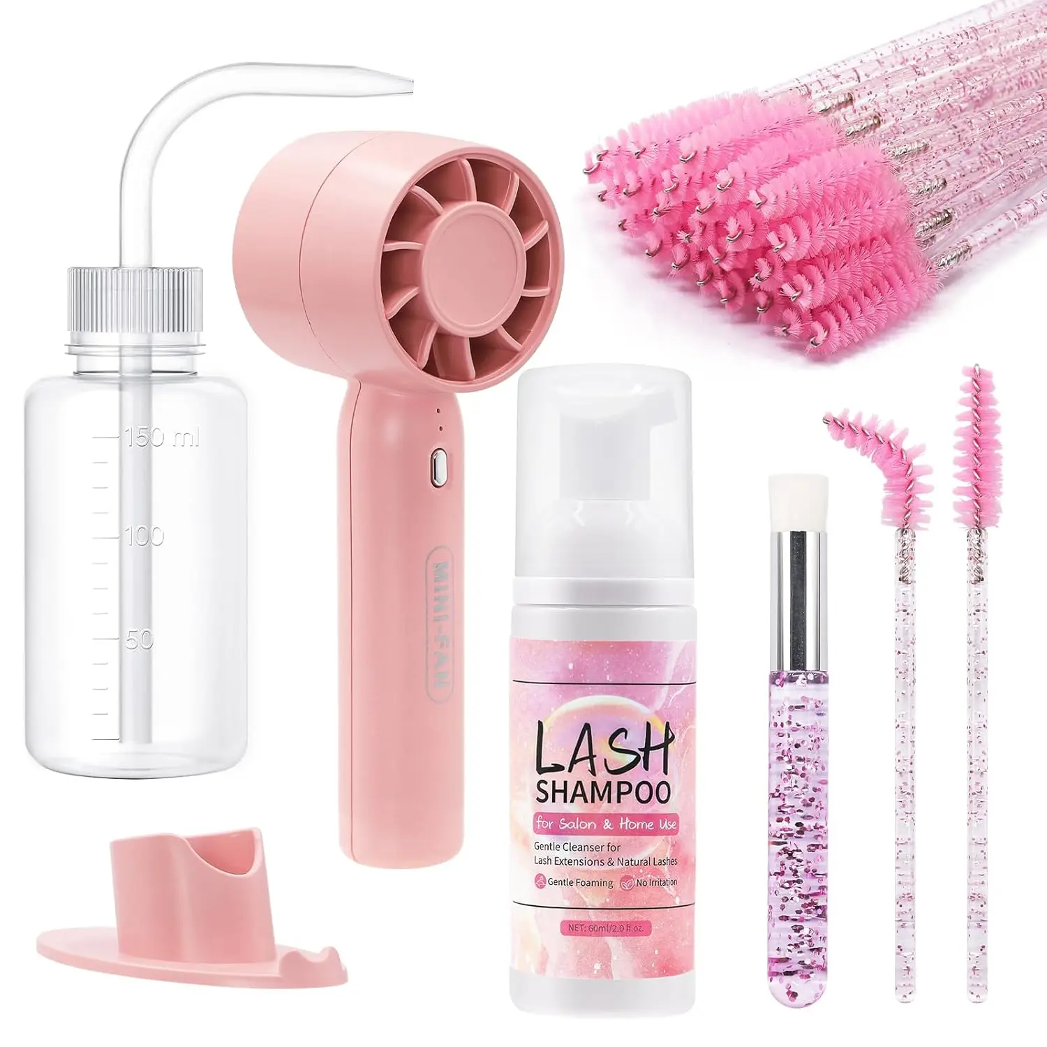 Lash Shampoo Cleaning Kit Mother's Day Gift, Lash Extensions Cleanser Lash Bath Kit with Lash Fan Dryer Brush Rinse Bottle, Oil Free Foam Wash for Extensions & Natural Lashes/Safe Makeup Remover