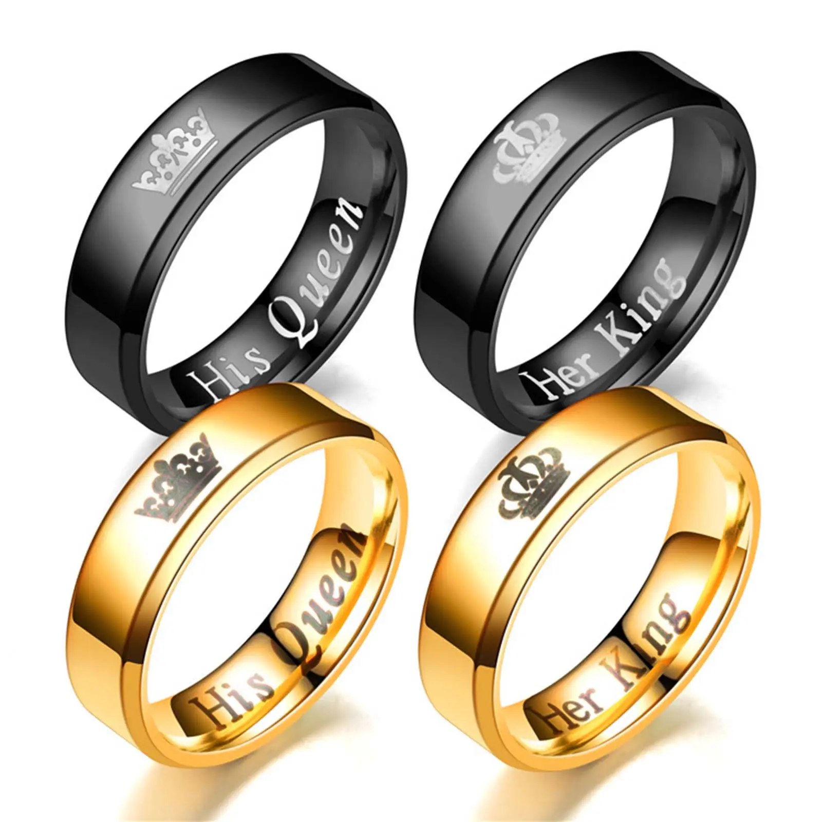 King & Queen Crown Customized Rings Set - Unisex Adults' Matching Bands, Romantic Anniversary Artificial Gemstone Jewelry for Him & Her, Couples' Matching Sets, Everyday, Crown Slant