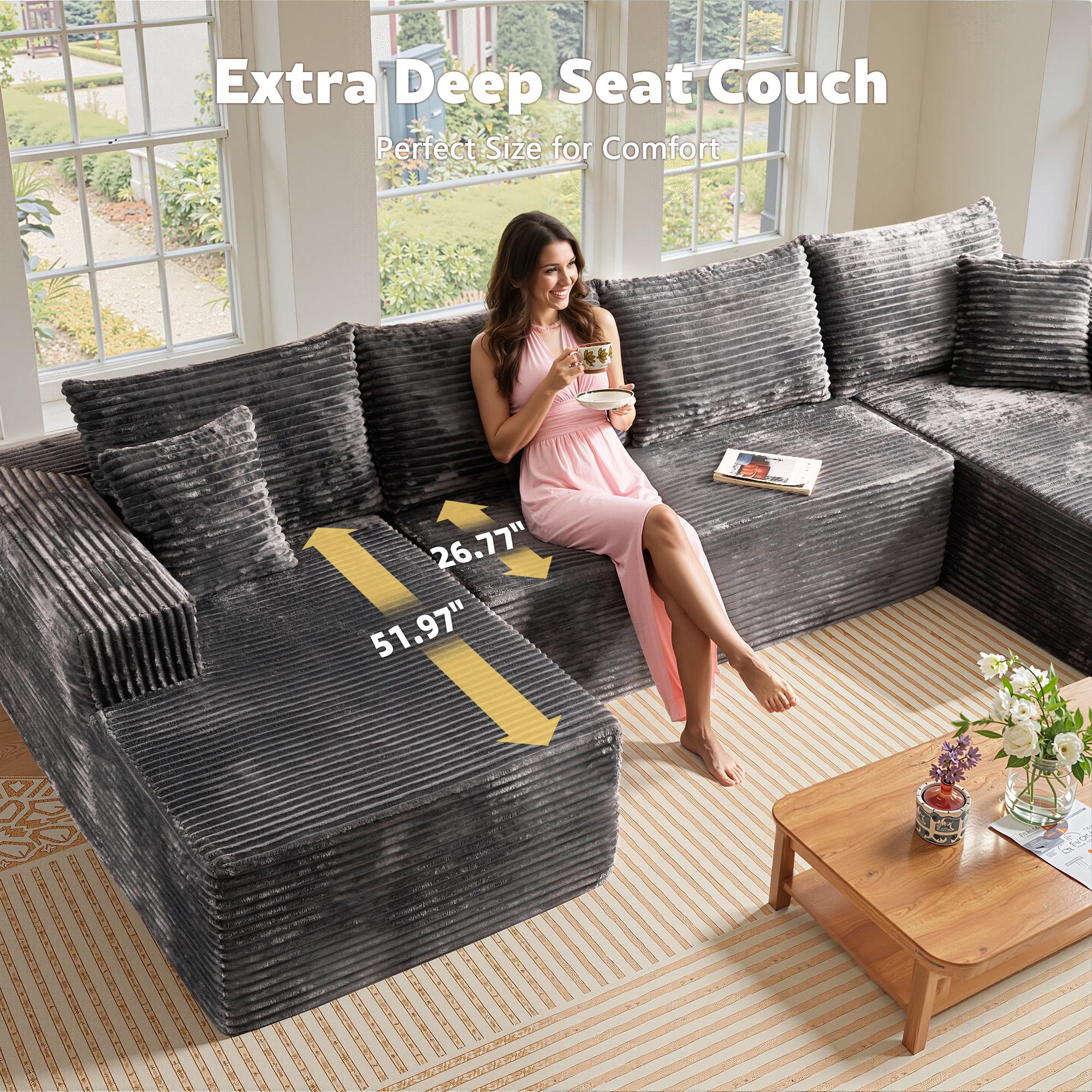 【3 Packages Shipping】Ovios 135" Sectional Boneless Sofa Couch with Chaise, Modular Cloud Couch with Ottoman Plush Corduroy, No Assembly Required Big Comfy Sofa Bed with Fluffy Memory Foam for Livingroom 【3 Packages Shipping】Ovios 135" Sectional Boneless Sofa Couch with Chaise, Modular Cloud Couch with Ottoman Plush Corduroy, No Assembly Required Big Comfy Sofa Bed with Fluffy Memory Foam for Livingroom