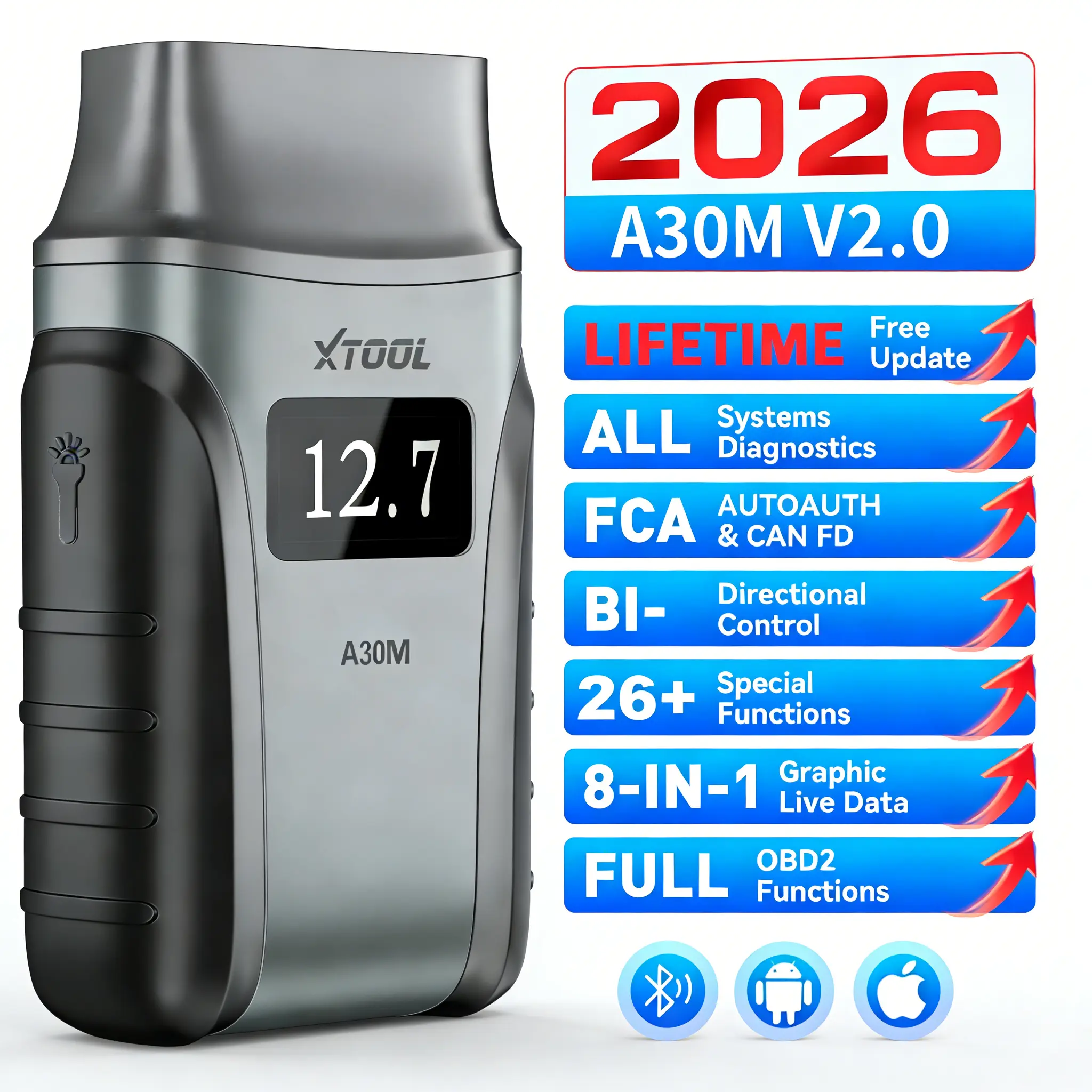[Summervibes] XTOOL A30M 2.0 Professional OBD2 Scanner | Full System Diagnostics + 26+ Service Resets + Bi-directional Control | 128 Car Brands & Lifetime Free Updates