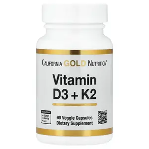 California Gold Nutrition Vitamin D3 + K2, 60 Veggie Capsules California Gold Nutrition Vitamin D3 + K2, 60 Veggie Capsules