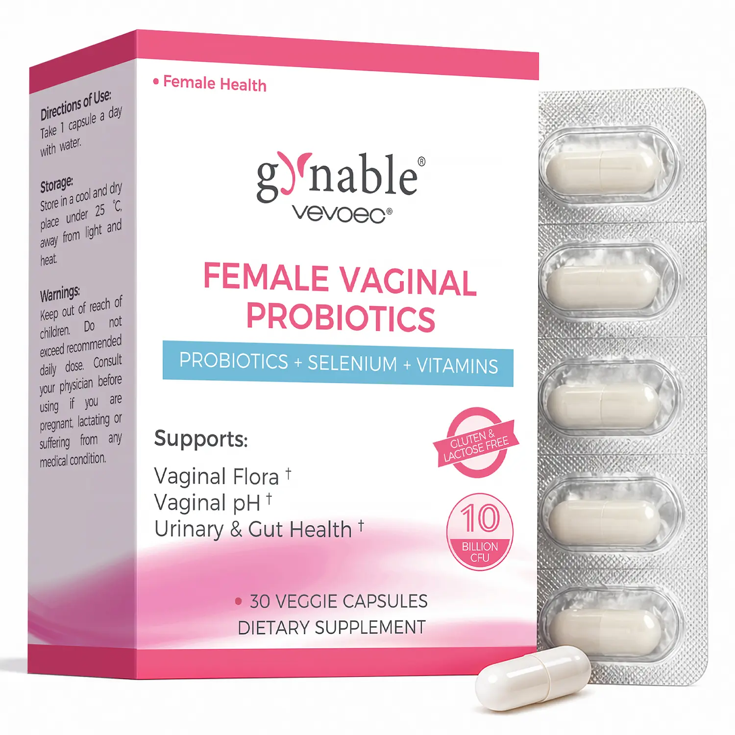 Gynable Female Probiotics for HPV,BV,UTIs,Yeast,pH Balance,Odor,Bloating,Dryness,Urinary,Gut Health,10 Billion CFU Probiotic,10-in-1 Lactobacillus Probiotics Blend with Vitamin C D E Folate Selenium Women's Probiotics Supplement #tiktokshopbacktoschool