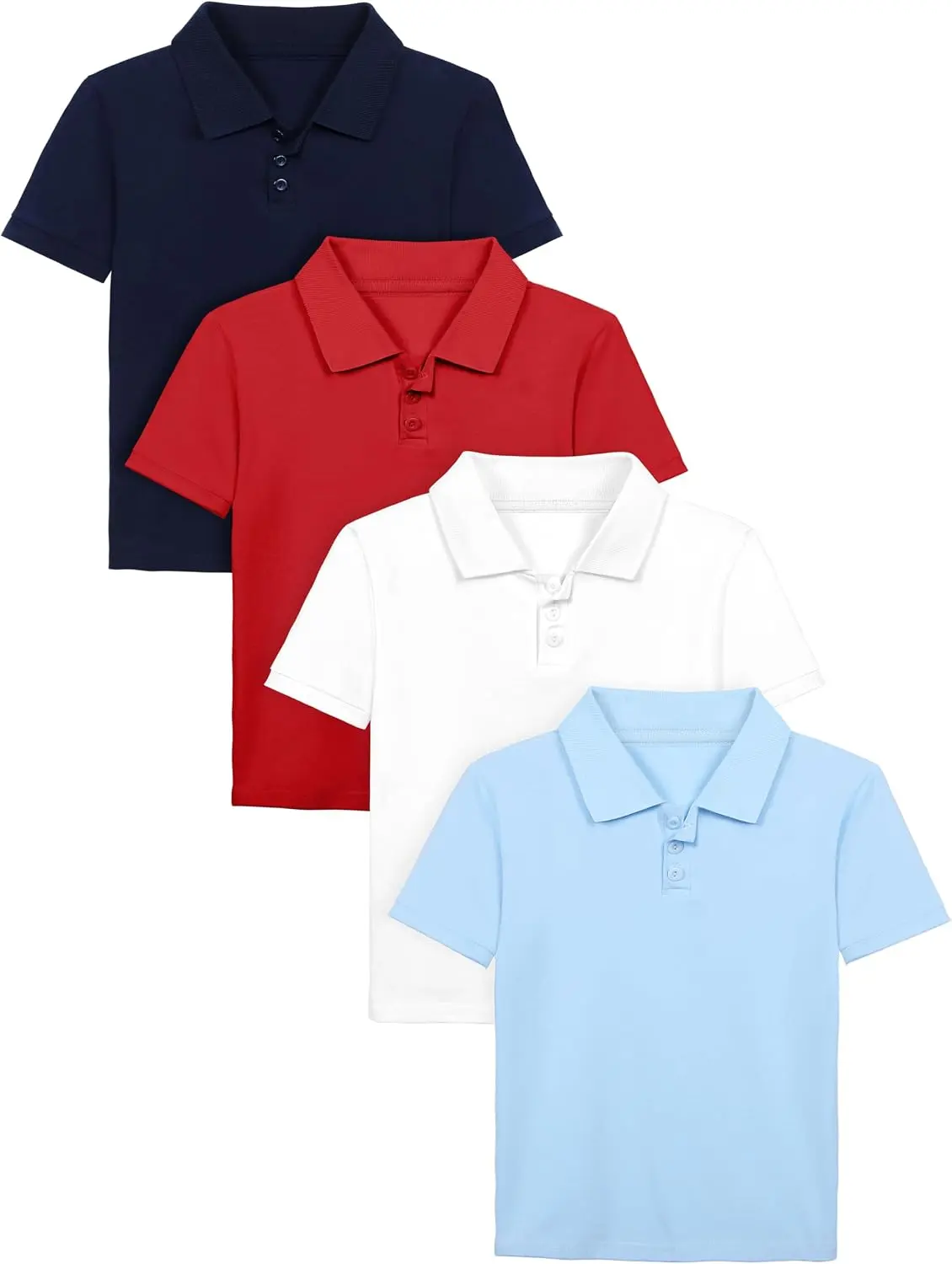 Poroka Boys' 4-Pack Cotton Short-Sleeve Polo Shirts - Solid Uniform Back to School Poloshirts for Kids, Poloshirt