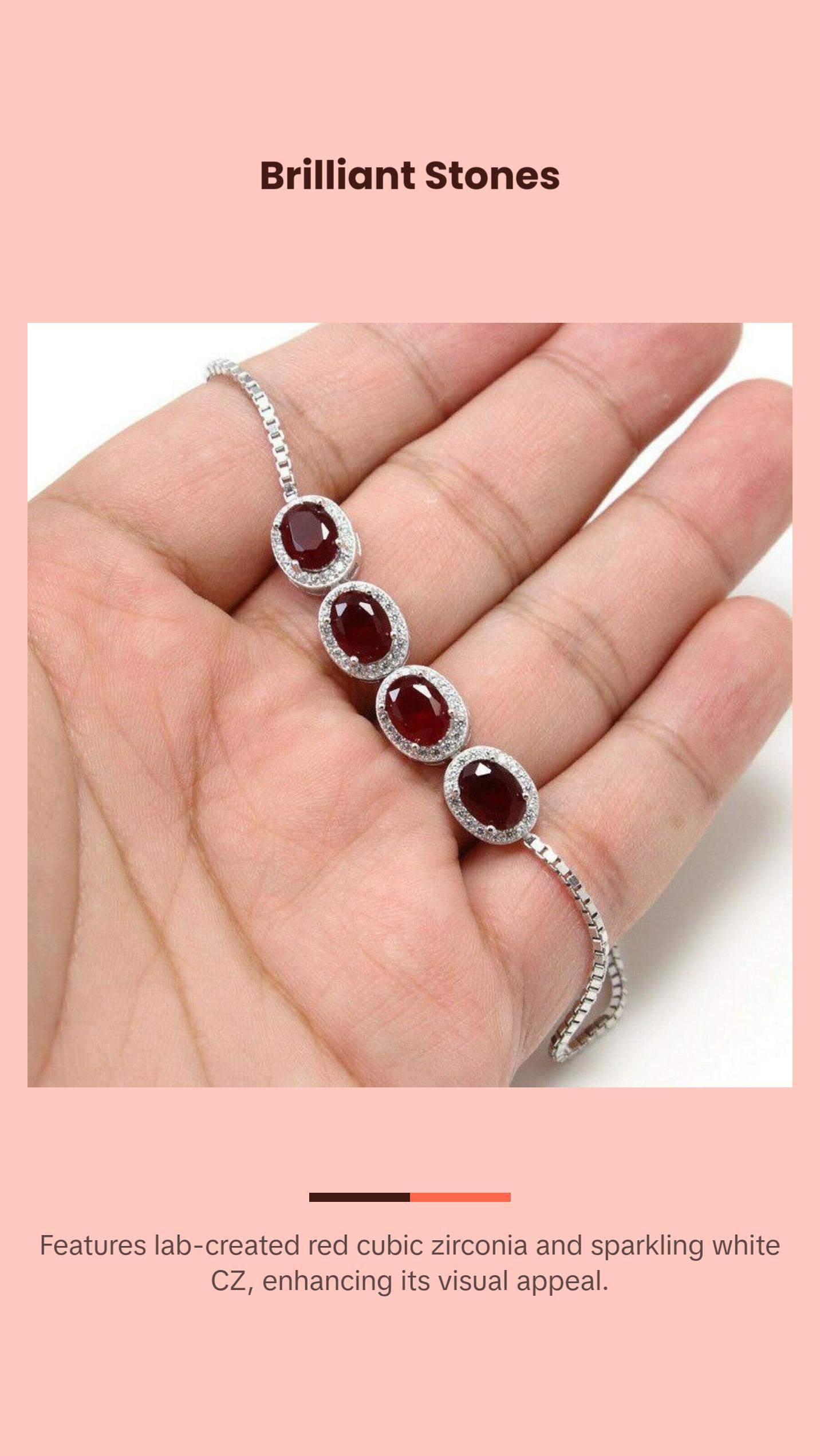 925 Sterling Silver Red CZ Gemstones Bracelet 925 Sterling Silver Red CZ Gemstones Bracelet