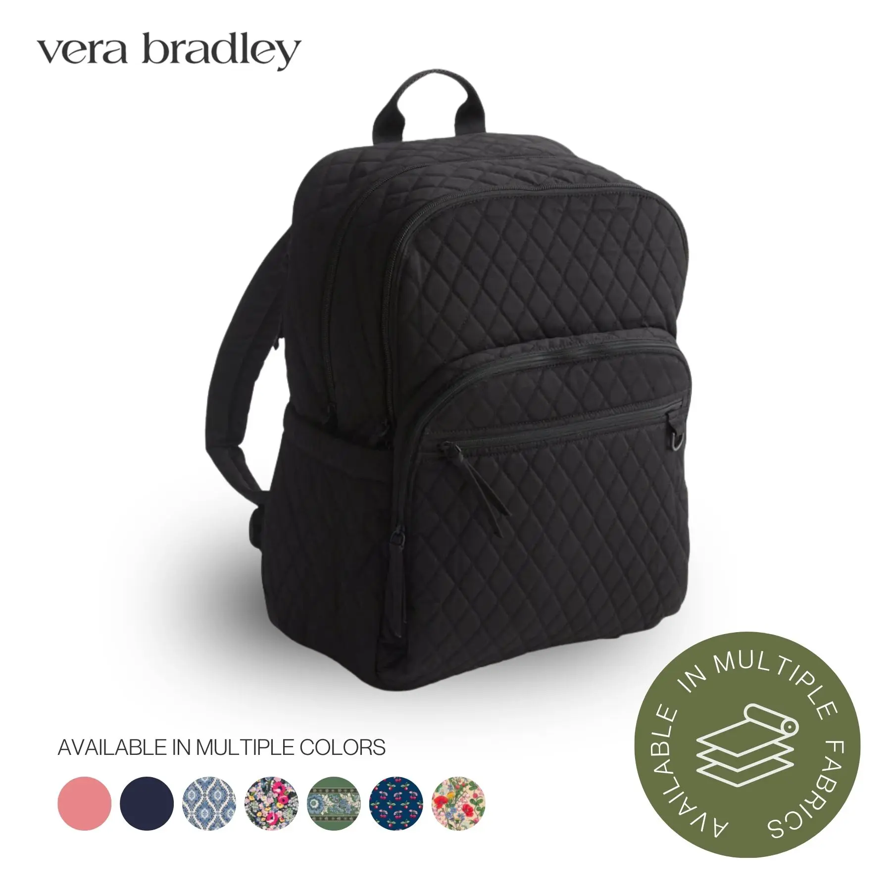 Vera Bradley Bancroft Backpack | 15" Laptop Travel Backpack in Multiple Fabrics, Colors & Patterns with Trolley Sleeve