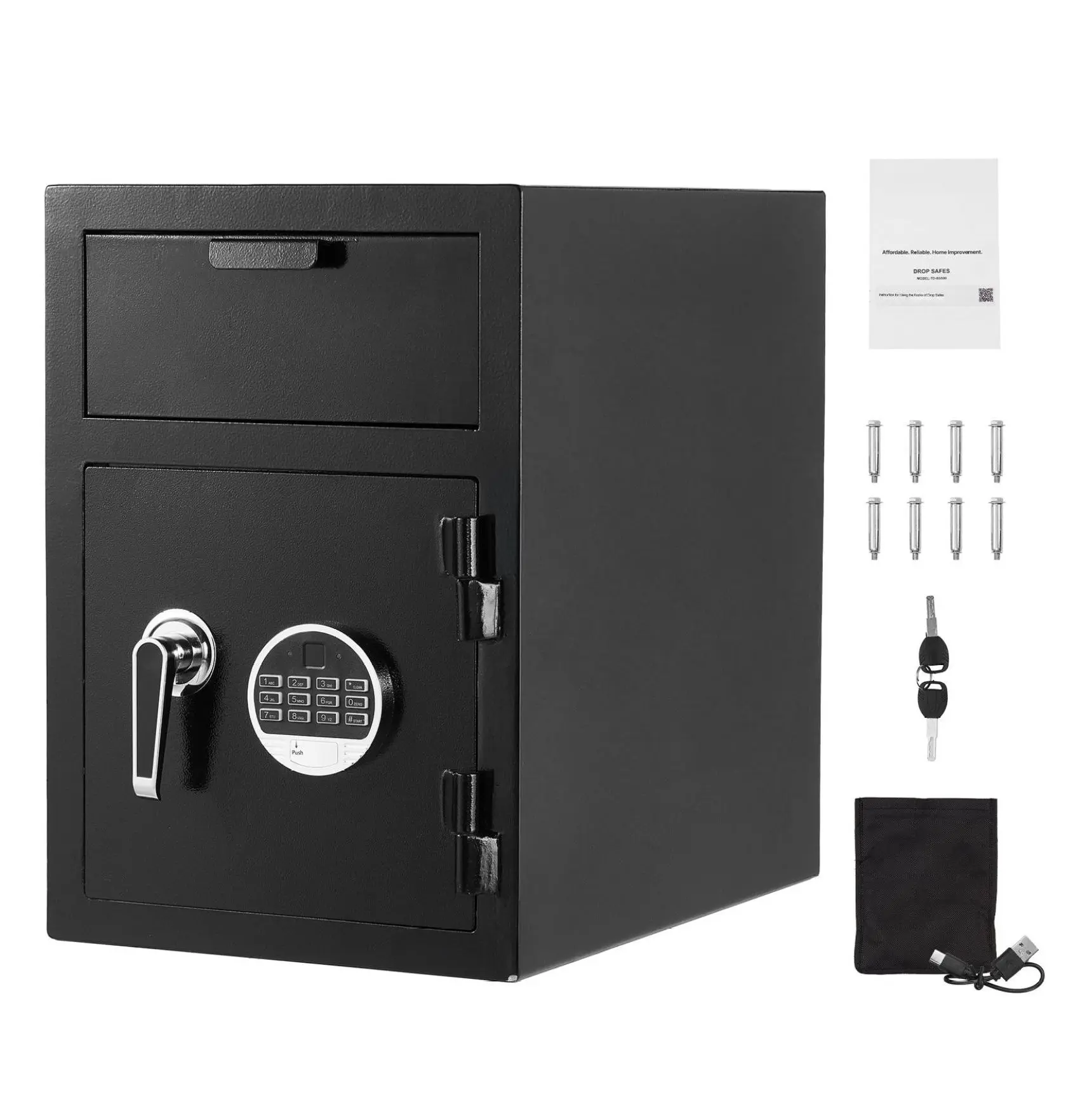 Drop Safe 1.2 Cubic Feet, Digital Keypad Cash Depository Box, Front Drop Slot, Heavy Duty Steel Safe with 2 Keys, for Cash, Documents, Jewelry - Black Default