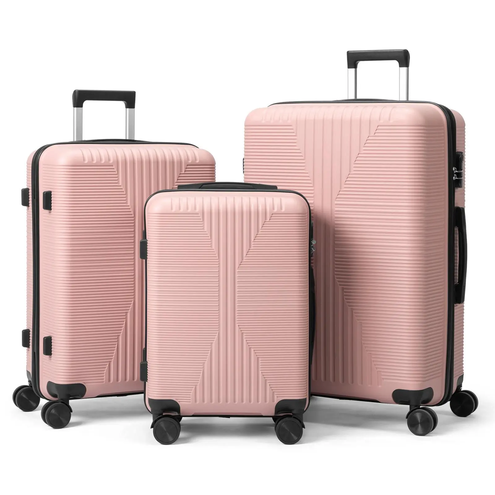 Ubesgoo 3-Piece PP Hard Shell Luggage Sets, 20/24/28 in Non-TSA Approved Suitcases with Built-in TSA Lock, Combined Top & Side Carry Handles, Lightweight Durability, Mesh Pocket Sort, Straps Keep Packed