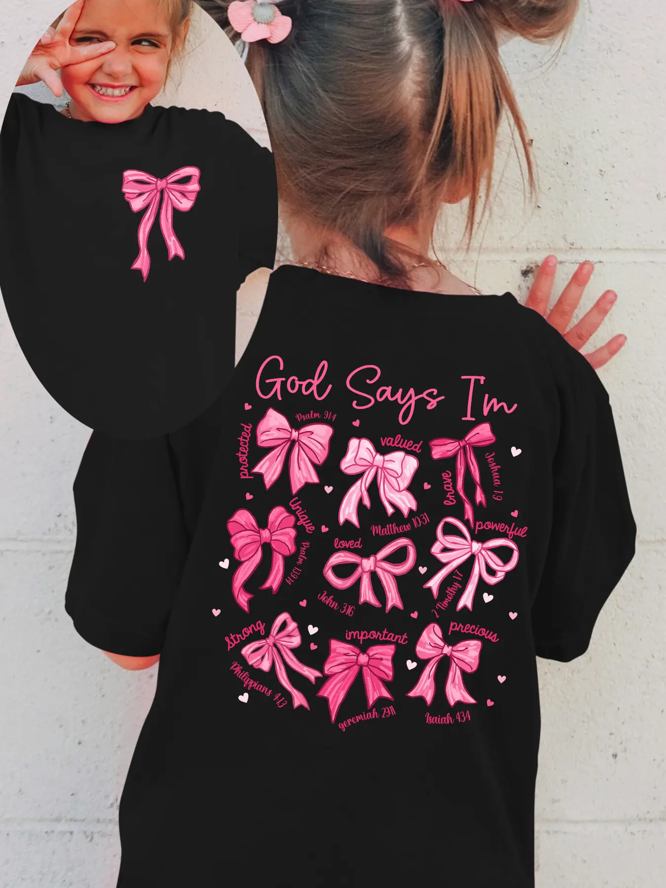 Summer Fashion Short-Sleeve T-Shirt for Girls That Says 'I'M Unique Valued' with a Bow And Letter Elements, Featuring a Cartoon Print, Perfect for Casual Wear