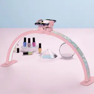 Half Moon Light for Nail Desk 29 inch, Foldable Nail Light for Desk with Phone Holder 3000K-6000K 10 Adjustable Brightness, LED Table Lamp for Manicure, Tattoos, White