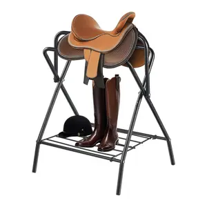 VEVOR Folding Saddle Rack,  28 x 19 x 37.5 in, Freestanding Horse Saddle Stand, Portable Horse Blanket Holder, Heavy Duty Steel Saddle Rack for English & Western Saddles, Tack Storage, Black