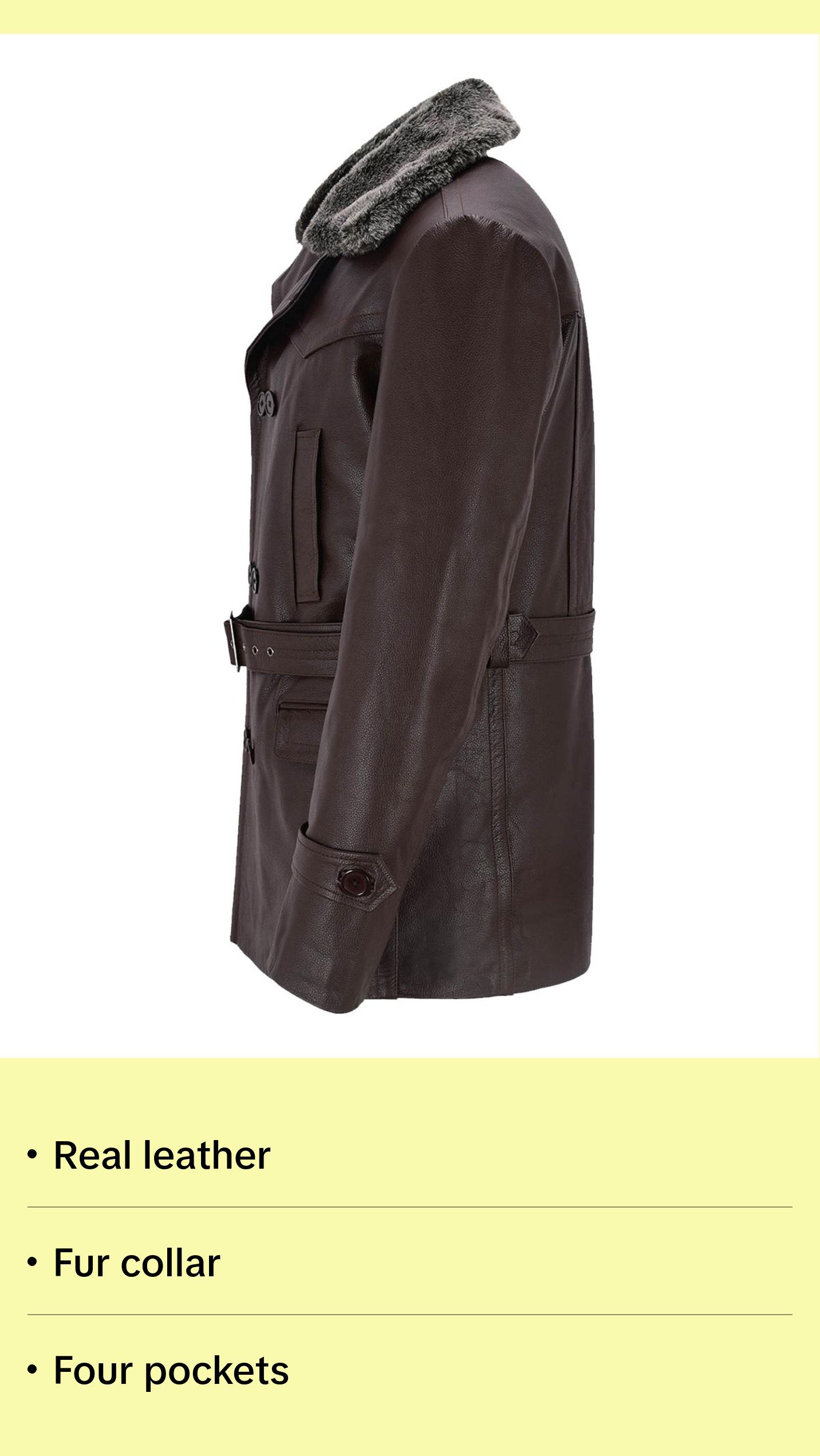 MotorCycleJackets Men's German Real Leather Brown Peacoat Fur Collar