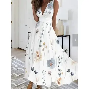Summer Maxi Long Dress for Women 2025 Mujer Dresses Elegant Robe Femme V-Neck Wist Sleeveless Casual Bohemia Sexy Swing Dress Womenswear Comfort