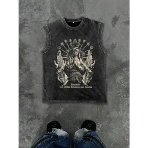 Retro Graphic Cotton Tank, Regular Fit Sleeveless Round Neck Summer Top